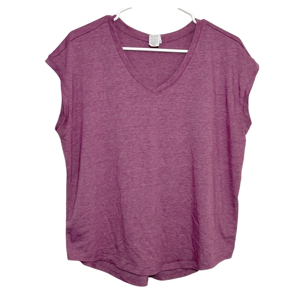 RBX Active Tee Purple Heathered V-Neck Cap Sleeve Women Medium Yoga Shirt